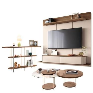 Imagem de Home Suspenso Galax Castanho Off White e Aparador Infinity e Kit Mesa 