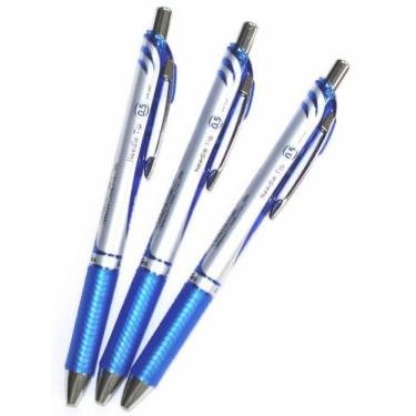Imagem de Pentel Caneta de gel líquido retrátil RTX Energel Deluxe, 0,5 mm, linha fina, ponta de agulha, conjunto de 3 com valor de tinta azul (com valores originais do Japão)