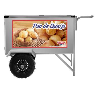 Imagem de Carrinho de Pão de Queijo Inox Guarda Sol e Rodas Pneumáticas Cefaz