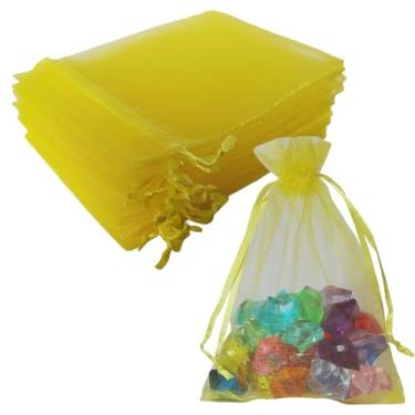 Imagem de Conjunto de 50 sacos de organza para presente de 12,7 x 18 cm, amarelo para chá de bebê, Natal, lembrancinhas de festa, aniversário, casamento, chá de panela, cordão de tecido transparente, sachê de