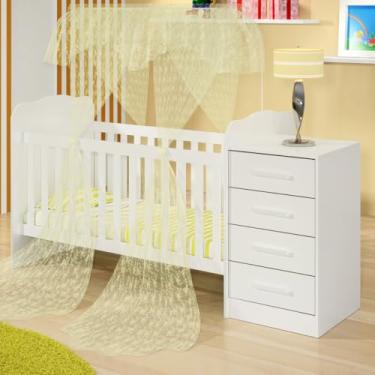 Imagem de Berço com Cômoda 4 Gavetas Multiuso Trocador Quarto de Bebê