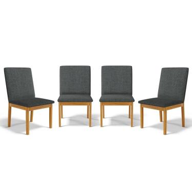 Imagem de Kit Com 4 Cadeiras Daniela Madeira Maciça Estofada Para Mesa De Jantar