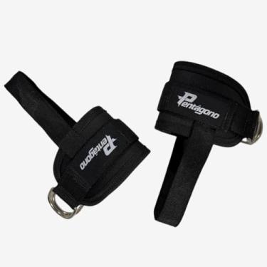 Imagem de Tornozeleira Crossover com Alça para os Pés Pentágono, Dupla Fivela 40mm, Reforçada e Grossa, para Treino de Glúteo, Perna e Coxa, Uso em Polia e Aparelhos de Academia (Preto)