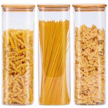 Imagem de Spreccio potes de vidro quadrados para armazenamento de alimentos com tampa [conjunto de 3], perfeitos para massas, biscoitos, nozes, café, cereais, farinha, organize sua cozinha e despensa