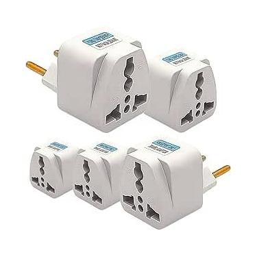 Imagem de KIT 5 Adaptadores Tomada Benjamim T Universal Padrão Europeu Uk Para Brasil 10a Até 250v - Bivolt 110V/220V - DM SHOPP
