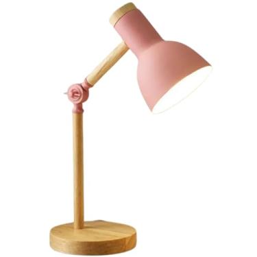 Imagem de Luminária De Mesa Retro Abajur Articulável em Madeira e Aço (Rosa)