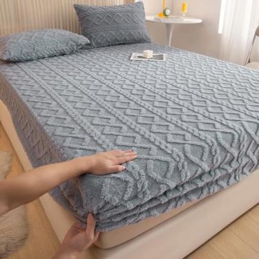 Imagem de Lençol de cama Queen King com protetor de colchão, de veludo, de flanela, macio, respirável, macio e espesso, com bolso profundo para todas as estações - cinza|Queen: 150 x 200 cm (3 peças)