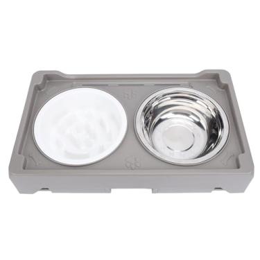 Imagem de Pet Food and Water Bowl, Hight Dog Bowl Promove a Digestão Saudável Reduz a Pressão do Pescoço Alimentador Lento Portátil Ajustável (Cinza)