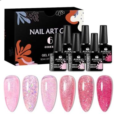 Imagem de MSRUIOO Conjunto De Esmaltes Em Gel Com Glitter Rosa - Kit 6 Peças Nude Para Primavera, Adequado Meninas, Mulheres E Amantes Manicure
