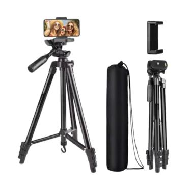 Imagem de Tripé Profissional Para Câmera E Celular + Bolsa + Controle e Para Celular (B-MAX 130cm Preto)