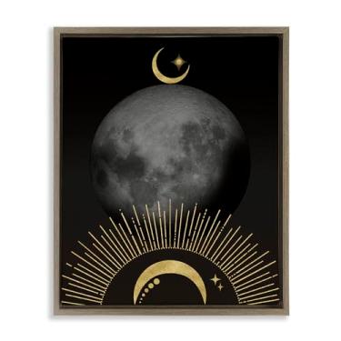 Imagem de Stupell Industries Design de arte de parede centric Lunar Moons Brown Framed Floater Canvas por Daniela Santiago, 43 x 53 cm