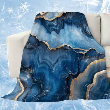 Imagem de Cobertores refrescantes abstratos para pessoas que dormem quentes, textura de mármore dourado azul, cobertor de gelo dourado azul leve, 101,6 x 152,4 cm, cobertores frios de verão para suores noturnos
