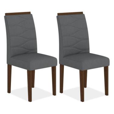 Imagem de Kit 2 Cadeiras Estofadas Vitória Imbuia/cinza - Móveis Arapongas - A M