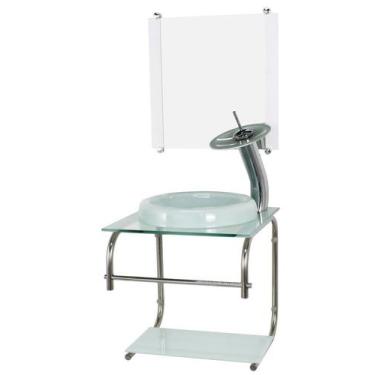 Imagem de Gabinete de vidro 40cm inox branco com torneira metal preta - Cubas e 