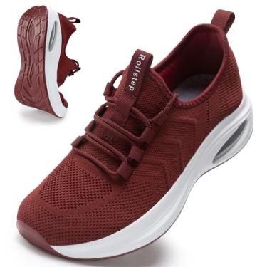 Imagem de Rollstep Tênis feminino de largura extra larga com amortecimento de ar, tênis de corrida ultraleve, academia, treino, treino, respirável, com suporte de arco, Vinho tinto, 9-9.5 Wide