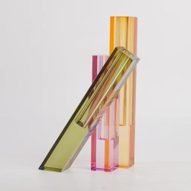 Imagem de Conjunto de vasos artísticos de cristal – 3 peças artesanais de cristal natural para decoração de casa para sala de estar, presente para inauguração de casa, casamento, avós (policromo)