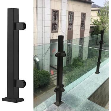 Imagem de Balaustrada de vidro quadrado corrimão de corrimão de vidro para plataformas escadas, braçadeira de vidro balaustrada ao ar livre, sistema de guarda-corpo de cerca de piscina de metal com ferragens