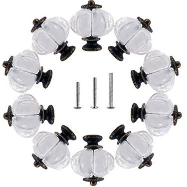 Imagem de Puxadores de armário de acrílico Perphin, puxadores de abóbora transparentes, conjunto antigo de 10 puxadores decorativos vintage para guarda-roupa, armário, gavetas, cômodos, móveis de cozinha ou quarto infantil com 3 parafusos de tamanho