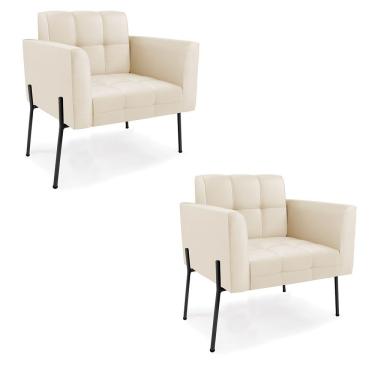 Imagem de Poltrona Pé De Ferro Preto Para Sala Kit 2 Elisa Corino D03 - D'rossi Cor Bege