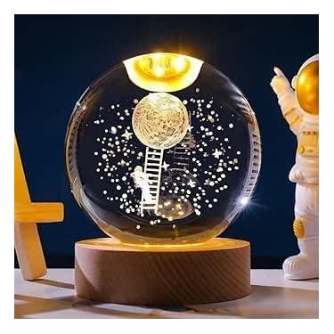 Imagem de Luminária De Mesa Sistema Solar 3d Cristal Base De Madeira