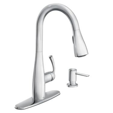 Imagem de Moen Essie Torneira de Cozinha Pulverizador Pulverizador Cromado Único Pull-Down com Dispensador de Sabão, Tecnologia Reflex e Power Clean, 87014