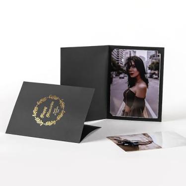 Imagem de HOTUO Pacote com 10 pastas de fotos 10 x 15 cm, moldura de papelão preta, porta-retratos de papel vertical.