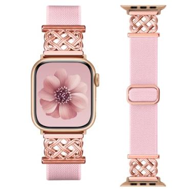 Imagem de Pulseira de nylon feminina compatível com iPhone Watch de 40 mm, 41 mm, 38 mm e 42 mm, feminina, masculina, macia, elástica, ajustável, compatível com Apple Watch séries 10, 9, 8, 7, 6, 5, 4, 3 e SE