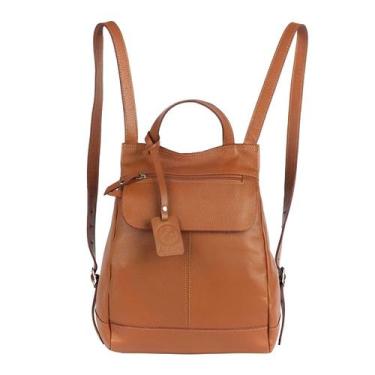 Imagem de Mochila de Couro Legítimo Maluzinha Caramelo Compacta e Eleg - ShopMix