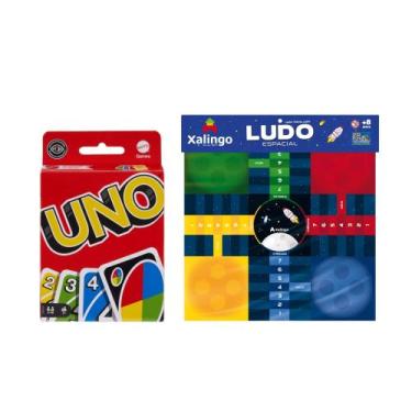 Imagem de Kit Jogo de Cartas UNO Mattel Jogo de Tabuleiro Ludo Espacial Xalingo 