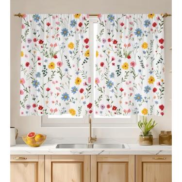 Imagem de Stanoha Cortinas De Cozinha (2 Peças) Sobre A Pia Para Janela Banheiro, Café, Porão, Cozinha, Estilo Fazenda, Minicortina Curta, Floral, Branca, Verão, Elegante, Rústica, Moderna, Fofa - 66 X 91 Cm