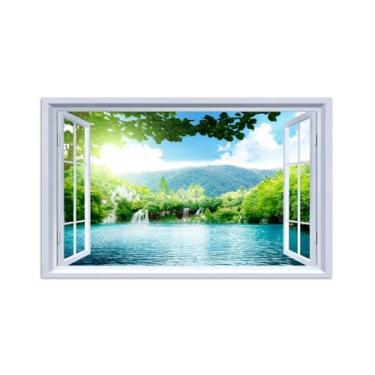 Imagem de Quadro de Parede Janela Falsa-Paisagens Impressões em Tela-Árvore Lago Sunshine-Natureza Pinturas Decoração 30x50cm-12x19in Sem Moldura