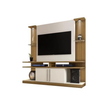 Imagem de Home Theater York LED Ripado Cinamomo Com Off White - Bechara Móveis