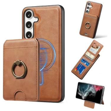 Imagem de JIAONASHIJIA Capa para Samsung Galaxy A56 - Carteira magnética de couro - Bloqueio RFID - Suporte de cartão de crédito destacável 2 em 1 - capa à prova de choque - Suporte para identidade. Marrom