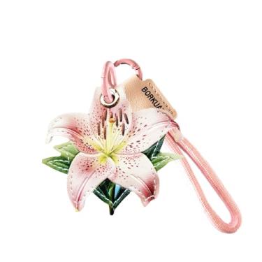 Imagem de Capa de couro compatível com AirTag, linda capa protetora com chaveiro e cordão, antiarranhões e rastreador GPS para chaves, bolsa, animais de estimação (lírio)