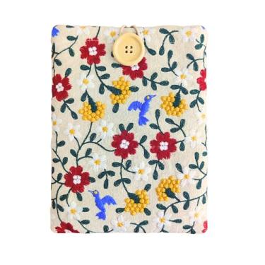 Imagem de Capa para leitor eletrônico floral bordada, compatível com Kindle Paperwhite/Basic (15 cm), Paperwhite (17 cm) e (17 cm), Kobo Clara - Capa E-Reader acolchoada de linho e algodão (Spring Harmony)