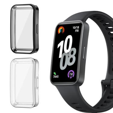 Imagem de HAOZHI 2Peças Película Protetora Compatível com Huawei Band 10 9 8,Capa Capinha Bumper Case para Huawei Band 10,9,8 Protetor de Tela (Preto+Transparente)