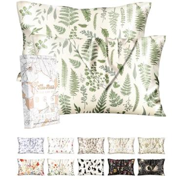 Imagem de Miss Adola Pacote com 2 fronhas de seda - fronha de seda de tamanho padrão 50 x 66 cm com zíper oculto para mulheres, macia, respirável, design fofo, fronha para cabelo e pele, folha verde