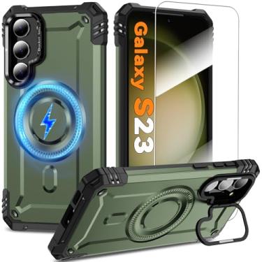 Imagem de Capa magnética para Samsung Galaxy S23 5G [suporte de anel de câmera embutido] [protetor de tela] [compatível com MagSafe] [carregamento sem fio] [proteção de nível militar] capa resistente para S23