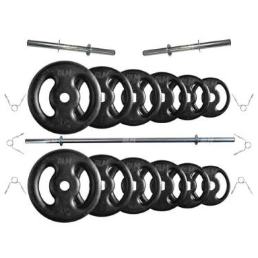 Imagem de Kit Anilhas de Ferro 50 Kg + 2 Barras de 40cm + Barra de 150cm - RLM S