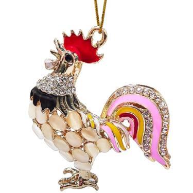 Imagem de Enfeites de galinha para árvore de Natal, enfeite de galo, galo de metal com decoração de strass - Presentes engraçados de frango para mulheres, presentes de donos de galinhas com tema de galinha