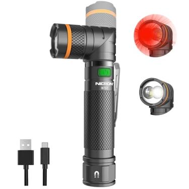 Imagem de NICRON Lanterna tática LED B75T com luz dupla vermelha e branca, cabeça rotativa de 90 graus, base magnética, clipe de bolso para caça noturna, acampamento, emergência, visão noturna