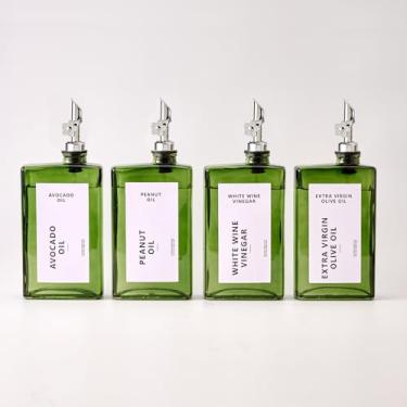 Imagem de MUVEKA Garrafa dispensadora de azeite de oliva para cozinha, conjunto de garrafas dispensadoras de vinagre, recipiente de molho de vidro, galheteiro de óleo com etiquetas, escova, funil, rolhas, verde