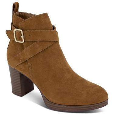 Imagem de Style & Co. Zaharaa Bota feminina de camurça sintética com zíper, Cognac Micro, 39