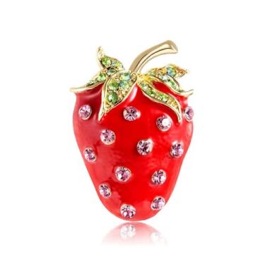 Imagem de Dreuyet Broche de morango com strass para mulheres delicado ramo de folha verde broche de morango broche camisa tachas casamento aniversário feriado roupas acessórios, Medium, Zinco, Zircônia cúbica