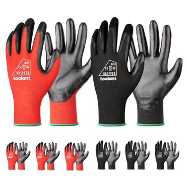 Imagem de toolant Luvas De Trabalho Com Revestimento Nitrila Para Homens, Resistência Superior A Óleo, 6 Pares Segurança Granel Aderência, Tela Sensível Ao Toque, Reparo Automóveis, Jardinagem, Depósito (Verm