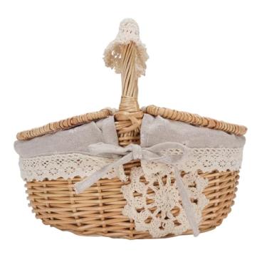 Imagem de Dpofirs Cesta de Piqueniques Com Revestimento Removível, Cesto de Piquenique de Estilo Vintage, Piqueniques de Vime Piquenics de Abertura Dupla Cesto para Acampar Acampamento (Margarida)