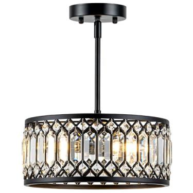 Imagem de Zlepmlla Luz de teto preta cristal, luminária moderna para teto, lustre para sala de estar, sala de jantar, quarto, closet, 3 luzes de 30 cm