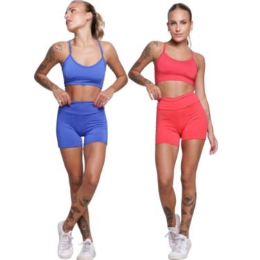 Imagem de KIT 2 Conjunto Top Alça Fina Sem Bojo e Short Suplex Serra e Mar Treino Academia Moda Fitness-Feminino