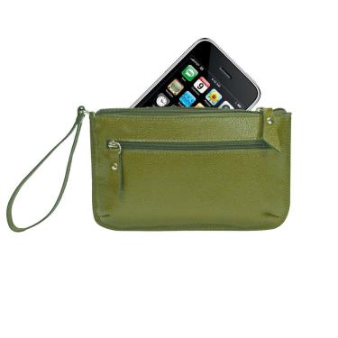 Imagem de Bolsa Clutch Carteira de Mão Porta Celular Feminina em Couro autêntico Madamix Cor:Verde Militar