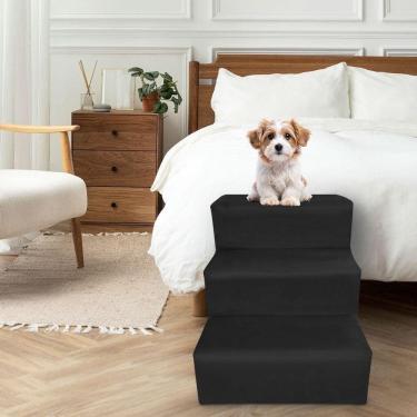 Imagem de Escada Para Pet 3 Degraus Veludo Preto